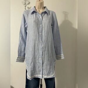 NWT POMEGRANATE LINEN RICRAC BOYFRIEND TUNIC SMALL